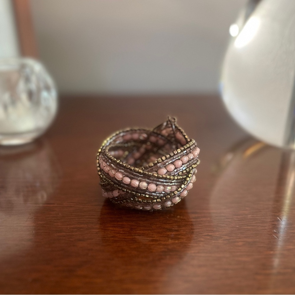 Pink and Gold Beaded Cuff Bracelet